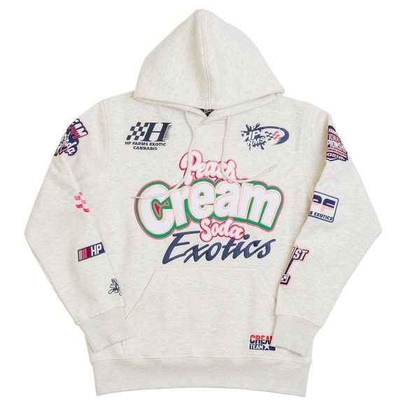 Men’s Cream Graphic Strains Cream Hoodie with Colorful Logos - Picture 1 of 2